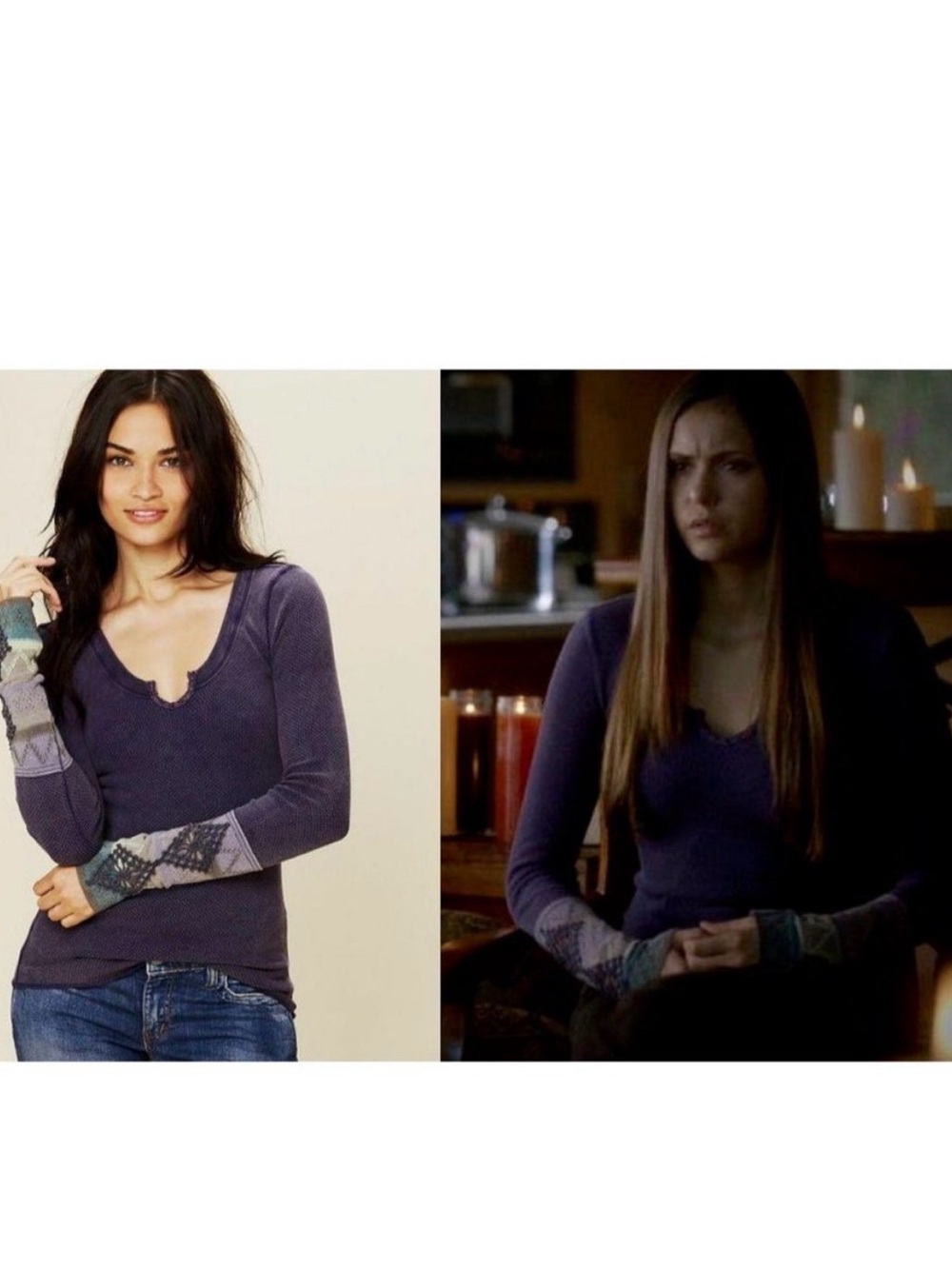 Free People Kombucha Cuff Thermal Purple Long Sleeve Top Large TVD Elena